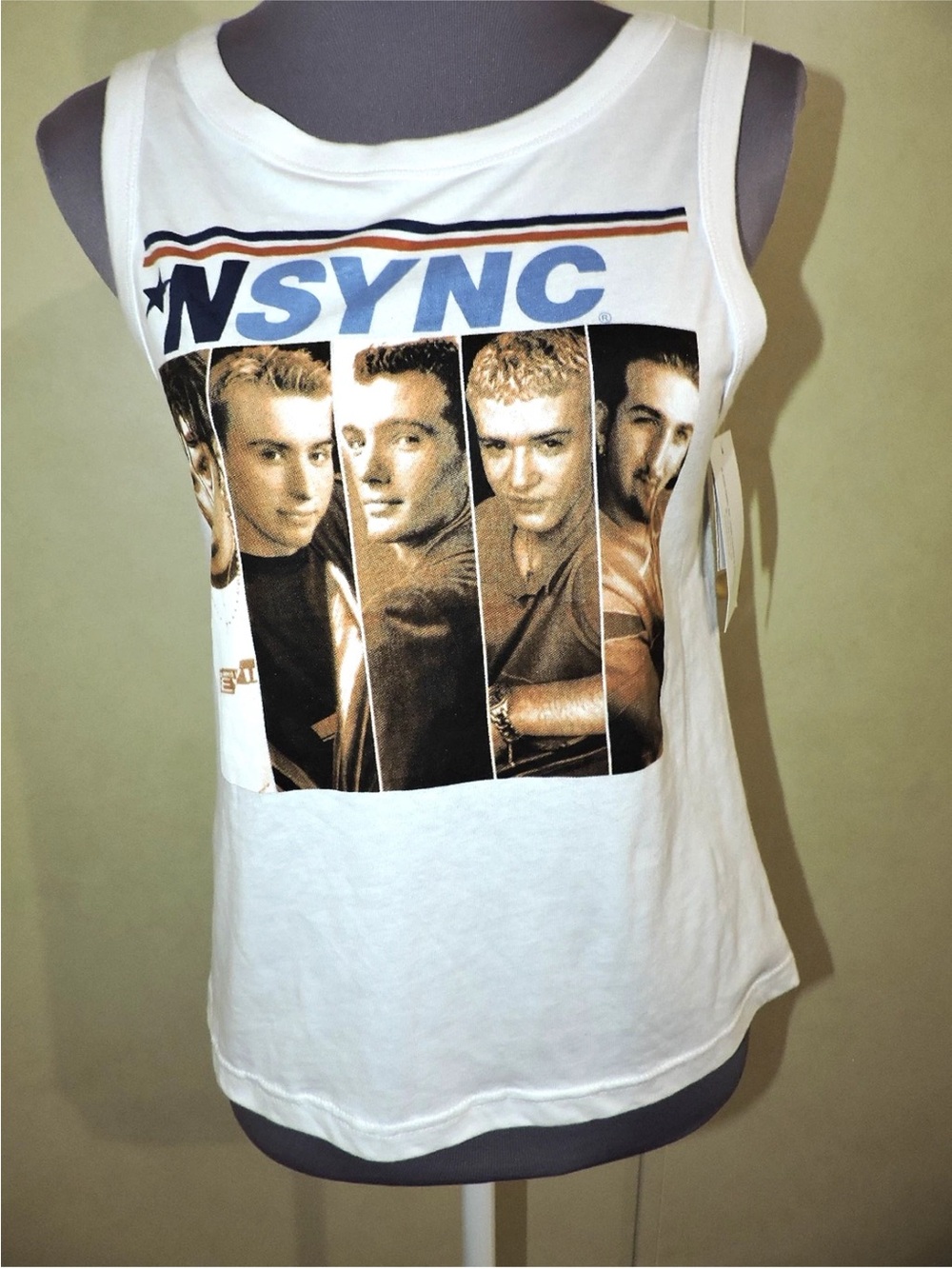 NSYNC White Graphic Tank Top - Band Logo Photo Panel